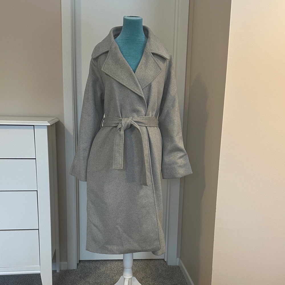Gray Belted wool Trench Coat